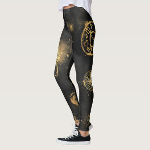 Create Your Own Gold Wizardry Symbols Black Leggings