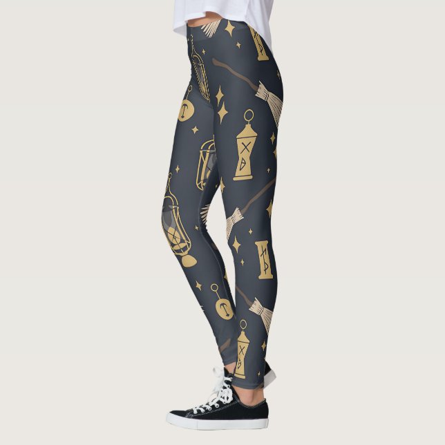 Create Your Own Golden Celestial Lanterns Brooms Leggings (Left)