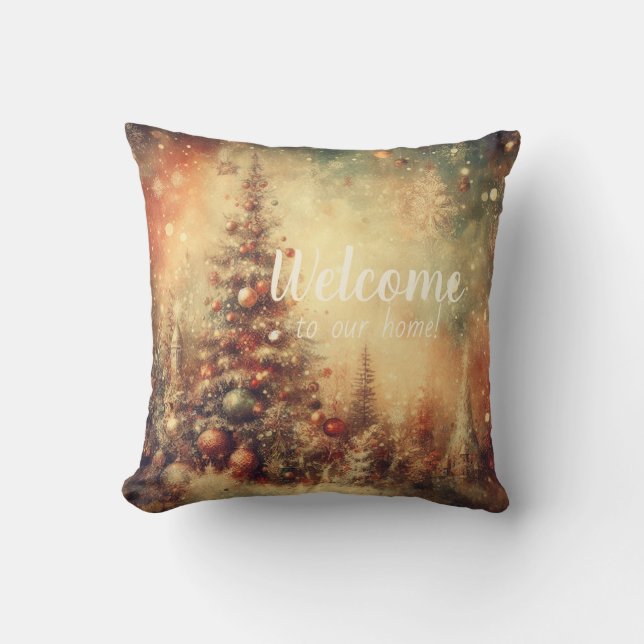 Create Your Own Golden Christmas Tree Forest Cushion (Front)