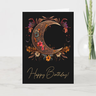 Create Your Own Golden Floral Boho Moon Holiday Card