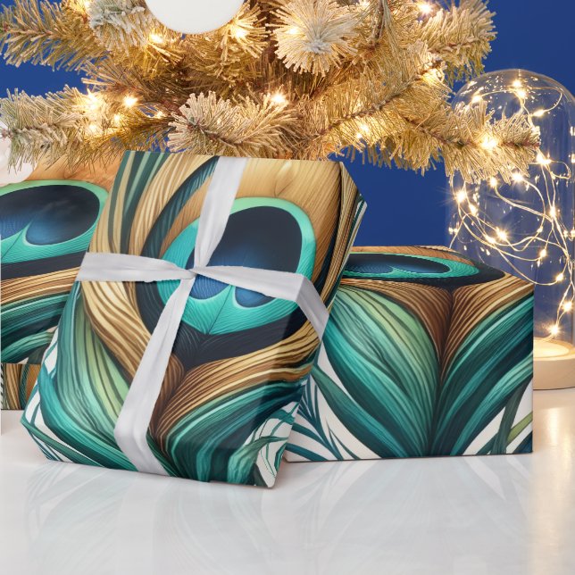 Create Your Own Golden Peacock Feathers Wrapping Paper (Holidays)