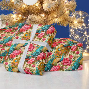 Create Your Own Golden Peacock Garden Wrapping Paper