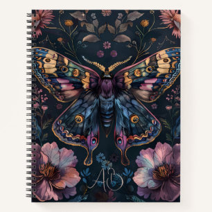 Create Your Own Golden Purple Blue Moth Floral Notebook