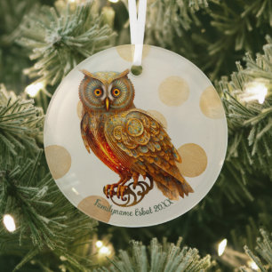 Create Your Own Golden Steampunk Owl Glass Tree Decoration
