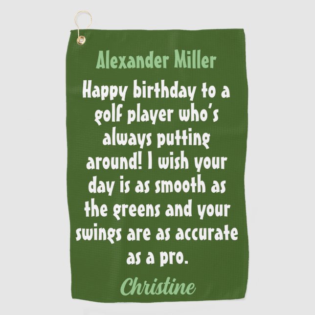Create Your Own Golfer Birthday Custom Name Golf Towel (Front)