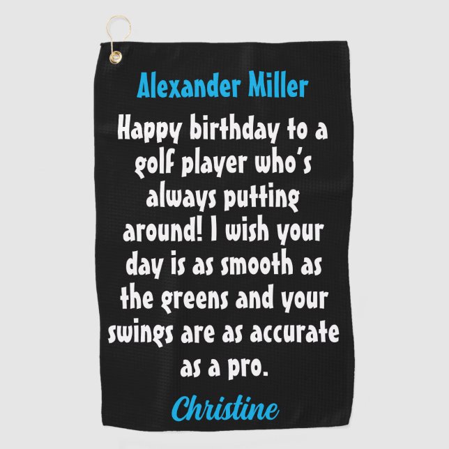 Create Your Own Golfer Birthday Custom Name Golf Towel (Front)