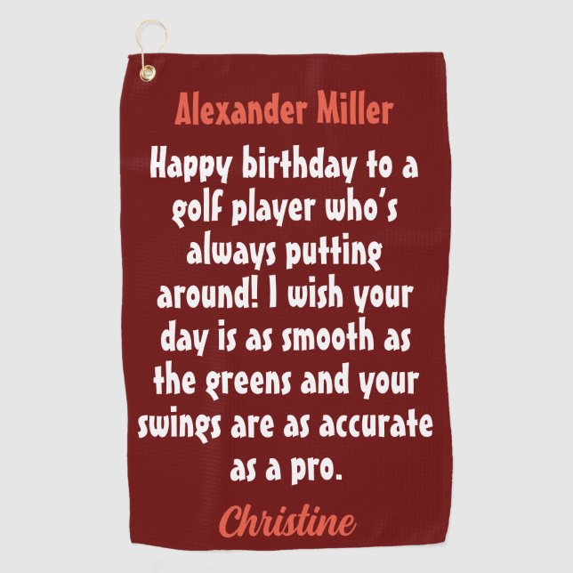 Create Your Own Golfer Birthday Custom Name Golf Towel (Front)