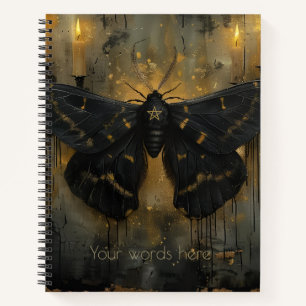 Create Your Own Gothic Candle Lit Black Gold Moth Notebook
