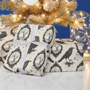 Create Your Own Gothic Raven Trees Damask Wrapping Paper