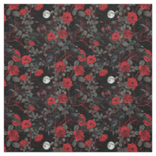 Create Your Own Gothic Ravens Red Roses Black Fabric