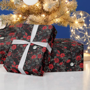 Create Your Own Gothic Ravens Red Roses Black Wrapping Paper