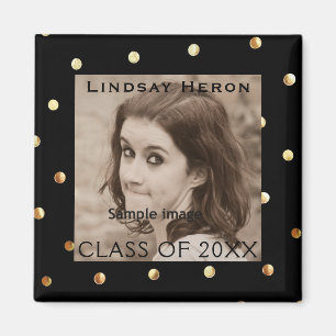 Create Your Own Graduation Photo   Black Gold Dots Magnet