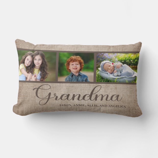 Create Your Own Grandma 3 Photo Grandchild Lumbar Cushion (Front)