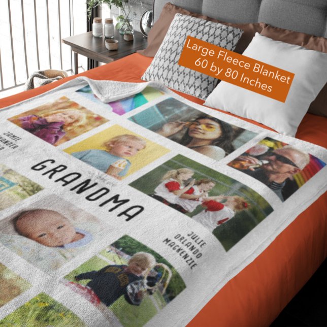 Create Your Own Grandparents Photo Collage Large Fleece Blanket (Large fleece blanket for Grandma with photos)