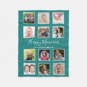 Create Your Own Green 12 Family Photo Collage   Fleece Blanket