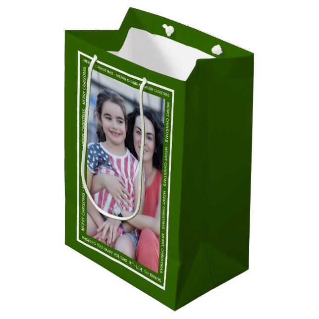 Create your own green Christmas holiday photo Medium Gift Bag (Front Angled)