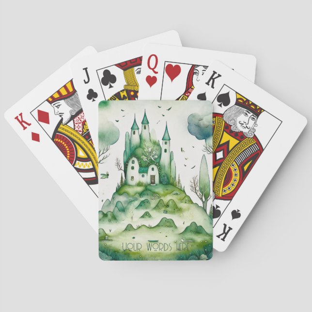 Create Your Own Green Fantasy Castle Landscape Playing Cards (Back)