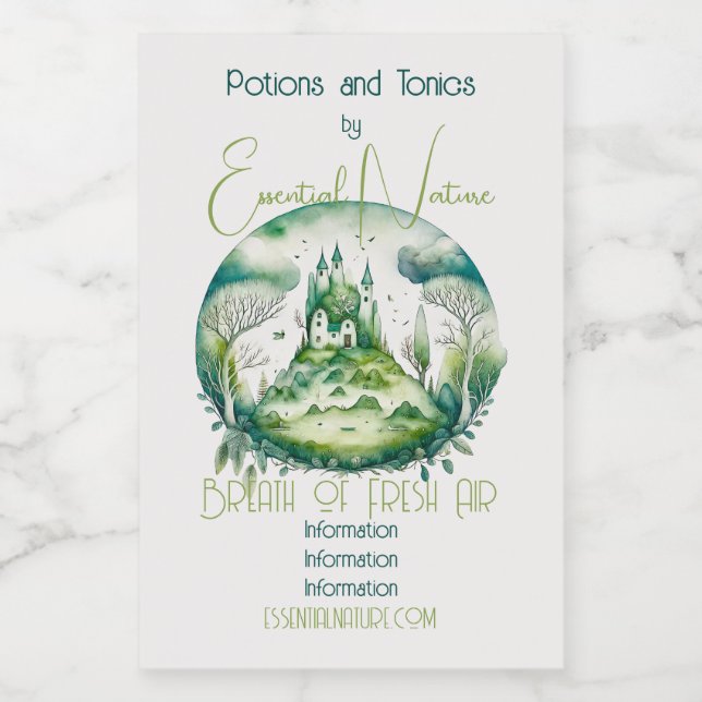 Create Your Own Green Fantasy Castle Landscape Wine Label (Single Label)