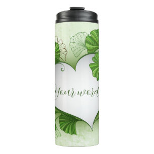 Create Your Own Green Gingko Leaves Heart Thermal Tumbler