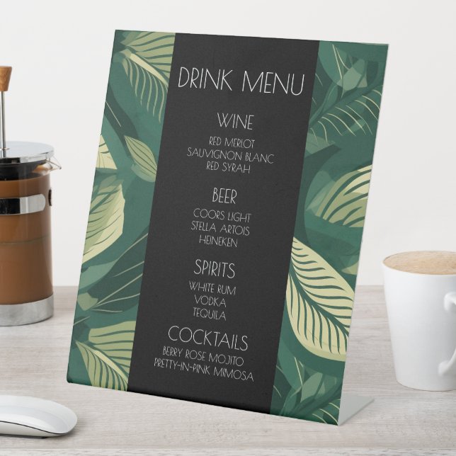 Create Your Own Green Leaves Drink Menu Pedestal Sign (In SItu)