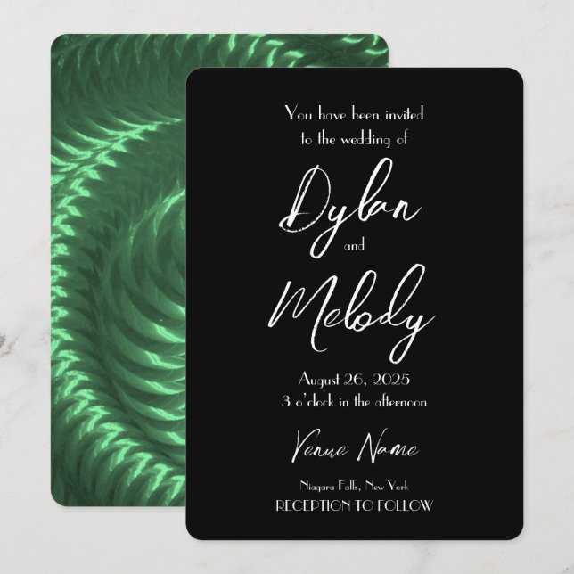 Create Your Own Green Metallic Spiral Wedding Invitation (Front/Back)