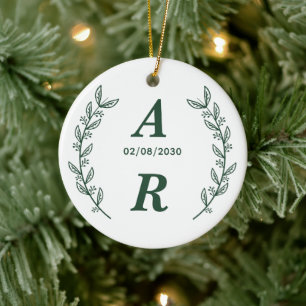 Create Your Own Green Monogram Wedding Favour Ceramic Tree Decoration