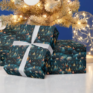 Create Your Own Green & Orange Christmas Trees Wrapping Paper