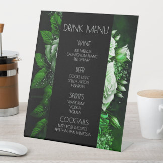 Create Your Own Green Roses Drink Menu Pedestal Sign