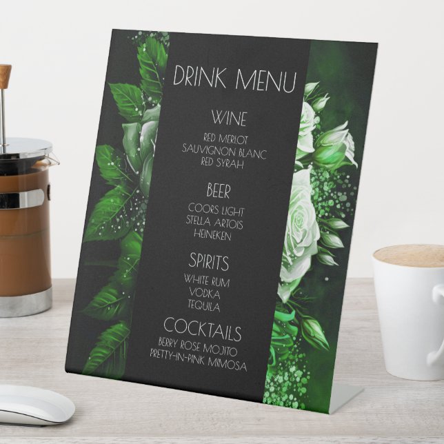 Create Your Own Green Roses Drink Menu Pedestal Sign (In SItu)