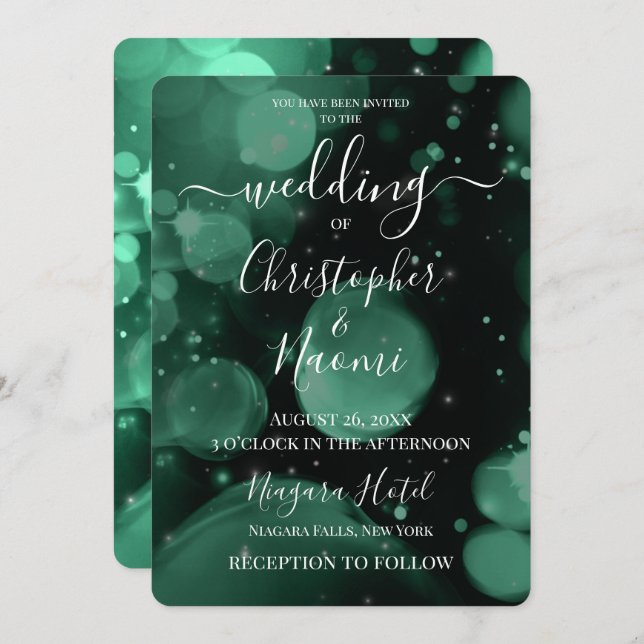 Create Your Own Green XL Bokeh Invitation (Front/Back)