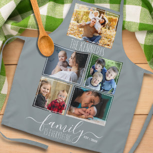 Create Your Own Grey 5 Photo Family Quote Name Apron
