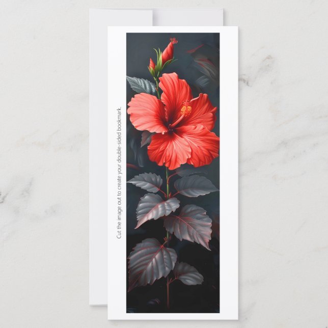 Create Your Own Grey & Red Hibiscus Bookmark Card (Front)