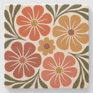 Create Your Own Groovy Retro Wildflowers Stone Coaster