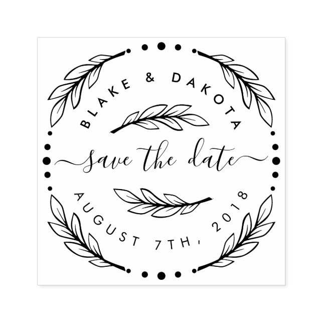 Create Your Own Hand Drawn Wreath Save The Date Rubber Stamp (Imprint)