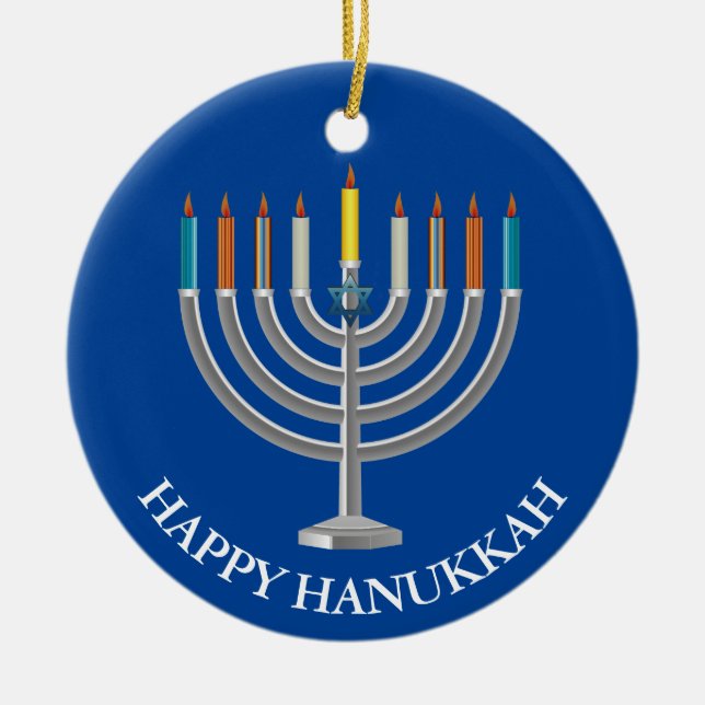 Create Your Own Hanukkah Menorah Ceramic Tree Decoration (Front)