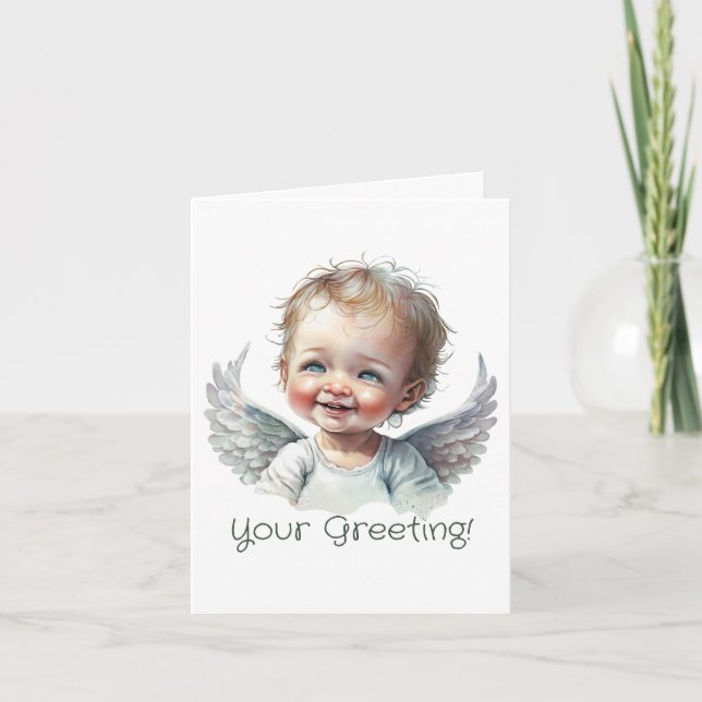 Create Your Own Happy Baby Christmas Angel Holiday Card (Front)