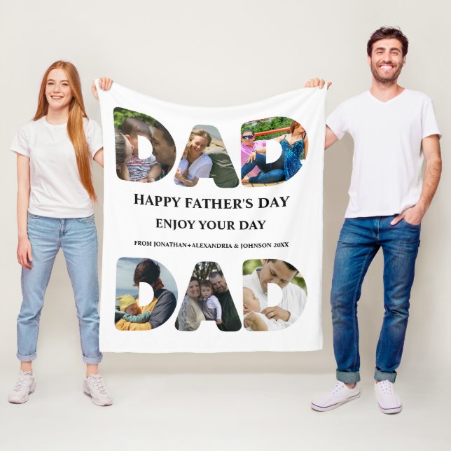Create your own Happy fathers day 6 photo collage Fleece Blanket (In Situ)