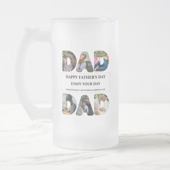Create your own Happy fathers day 6 photo collage Frosted Glass Beer Mug (Left)