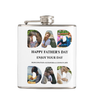 Create your own Happy fathers day 6 photo collage Hip Flask