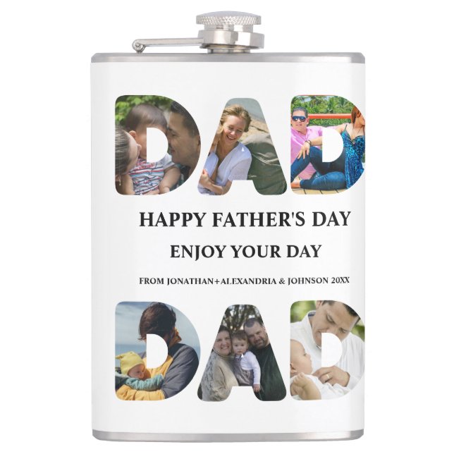 Create your own Happy fathers day 6 photo collage Hip Flask (Front)