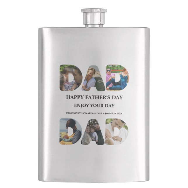 Create your own Happy fathers day 6 photo collage Hip Flask (Front)