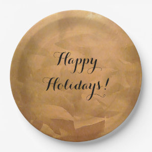Create Your Own Happy Holidays Copper Metallic Paper Plate
