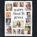 Create Your Own Happy Sweet 16 Photo  Fleece Blanket<br><div class="desc">Create your own "Happy Sweet 16" photo blanket personalised with 14 photos and the guest of honour's name. Contact me for assistance with your customisations or to request additional matching or coordinating Zazzle products</div>