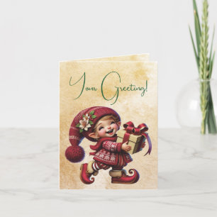Create Your Own Happy Vintage Christmas Gnome Holiday Card