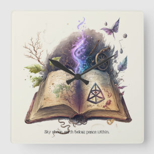 Create Your Own Hedge Witch Spell Book Square Wall Clock