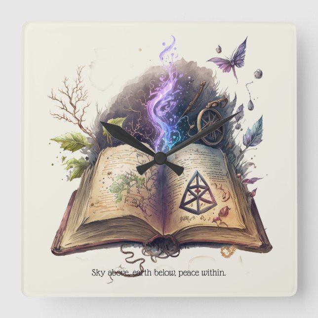 Create Your Own Hedge Witch Spell Book Square Wall Clock (Front)
