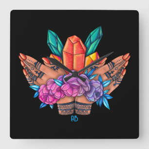 Create Your Own Henna Hands Crystals & Roses Square Wall Clock