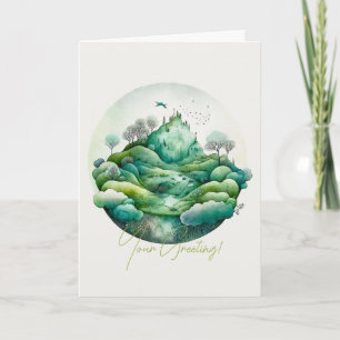 Create Your Own Hilly Green Landscape Holiday Card