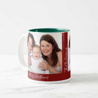 Create Your Own Holiday Christmas Family 2 Photos Two-Tone Coffee Mug