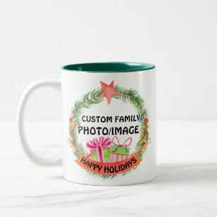 Create Your Own Holiday Christmas Family Photo  Two-Tone Coffee Mug